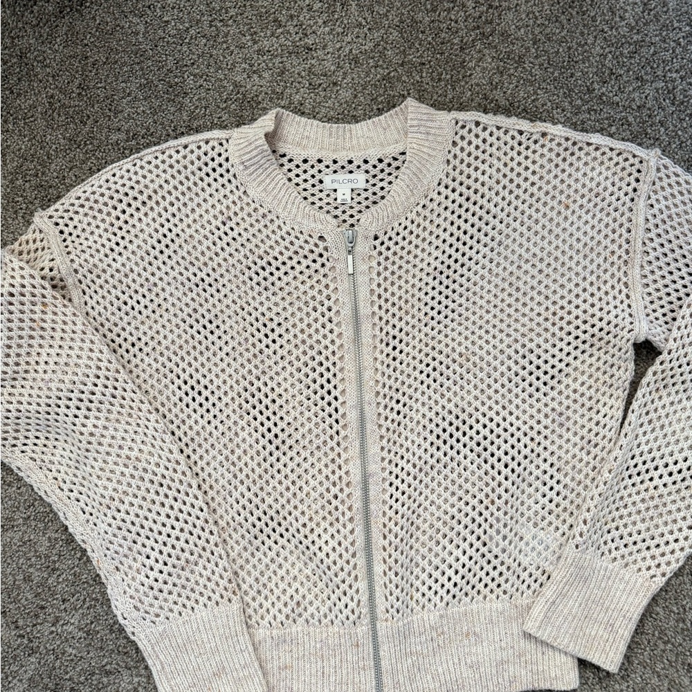 Anthropologie Pilcro Open Knit Zip Up Cardigan Sweater